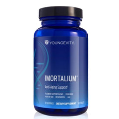 Youngevity Imortalium bottle label highlights premium supplement branding for daily vitality.