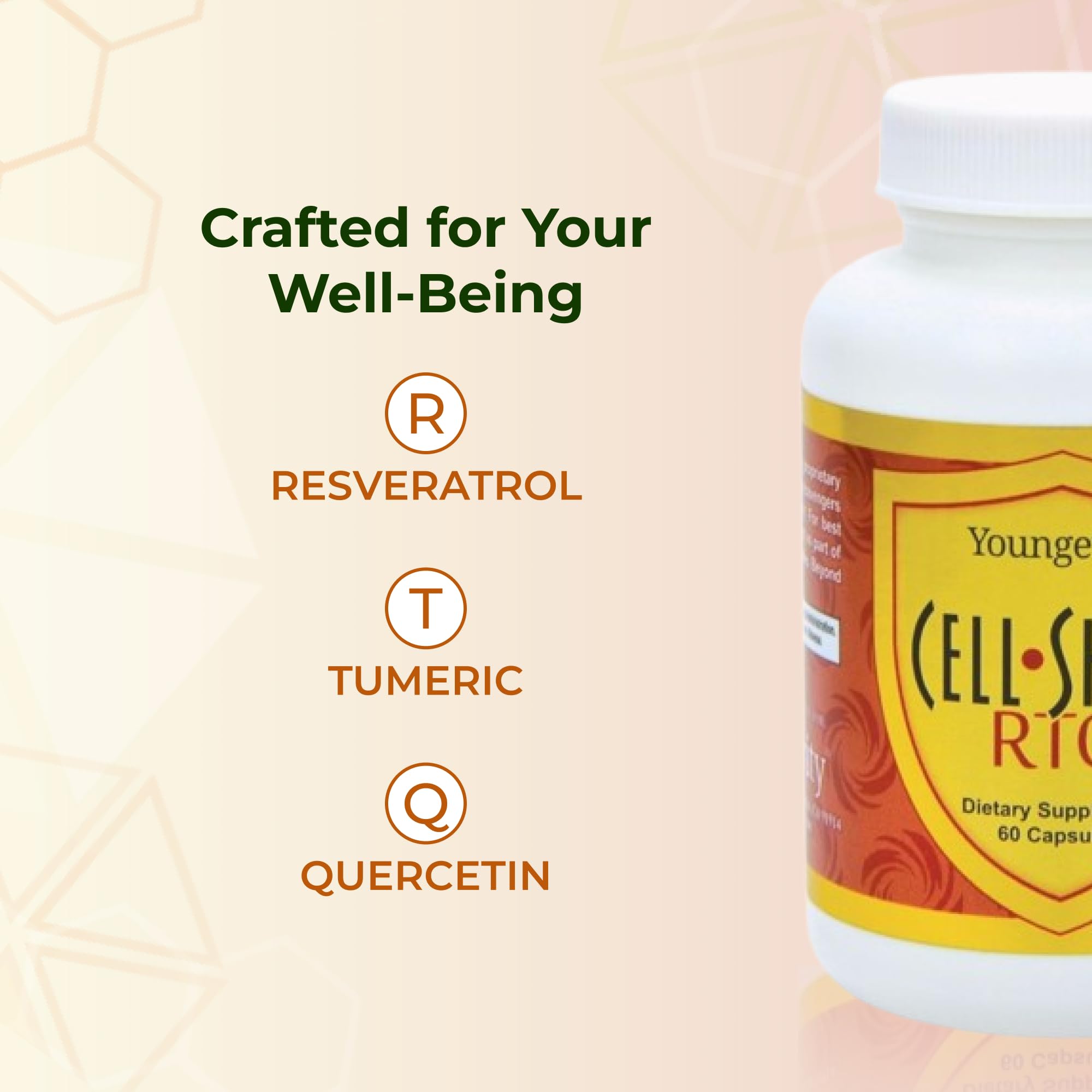 Youngevity ingredient graphic shows resveratrol, turmeric, and quercetin synergy.