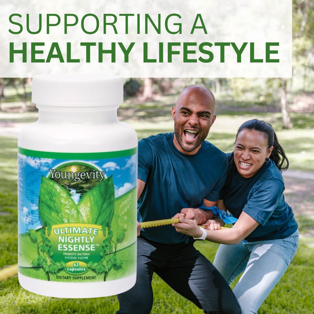 Youngevity Nightly Essense packaging emphasizes 62 capsules and 14+ strains