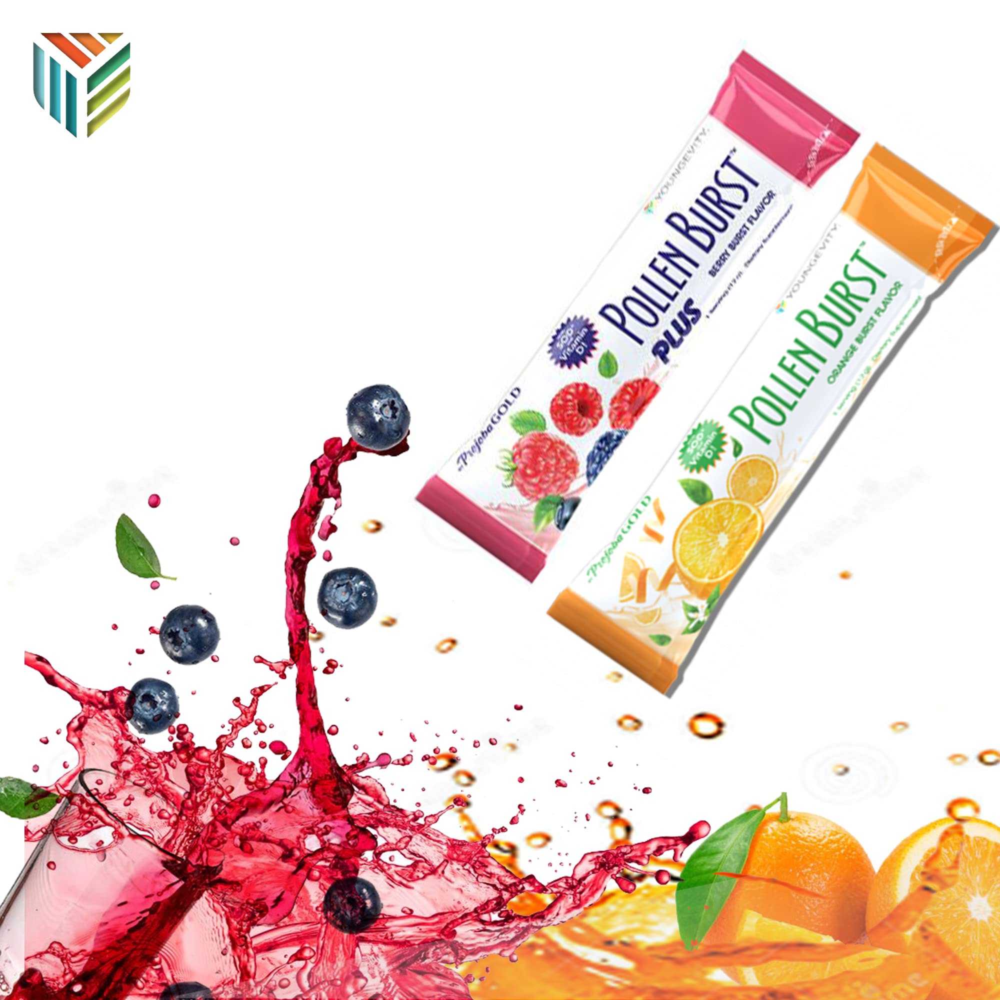 Ingredients graphic hints at natural juices and extracts for a clean taste.