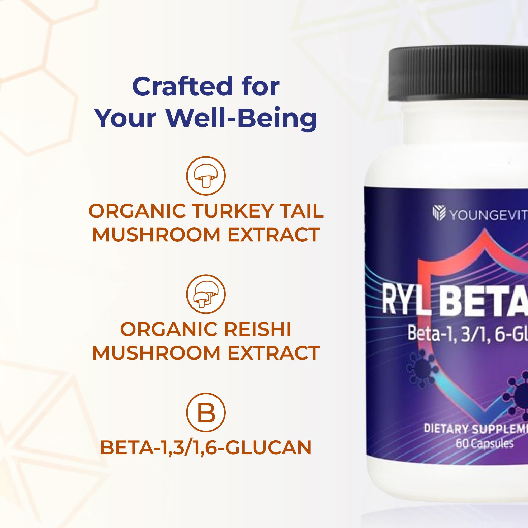 Illustration of organic mushroom extracts used in Youngevity RYL Beta550.