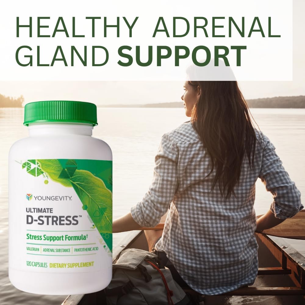 Youngevity Ultimate D-Stress bottle label highlighting key ingredients for stress support