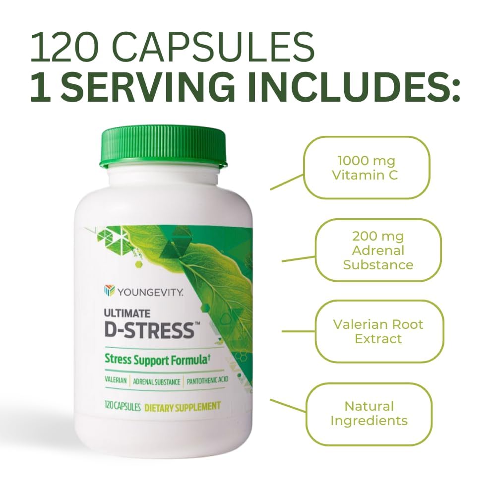Closeup of Youngevity Ultimate D-Stress capsules for easy daily use