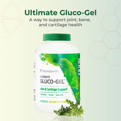 Youngevity Ultimate Gluco-Gel bottle front, ready-to-take daily capsules for joints and connective tissue.