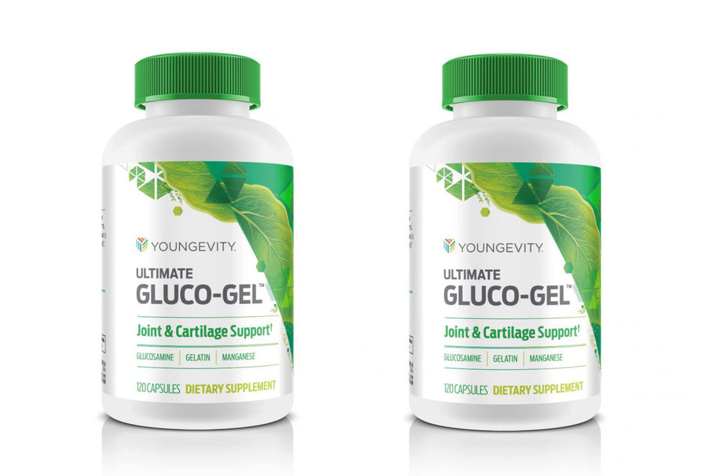 Youngevity Ultimate Gluco Gel bottle showcases daily joint-support potential.
