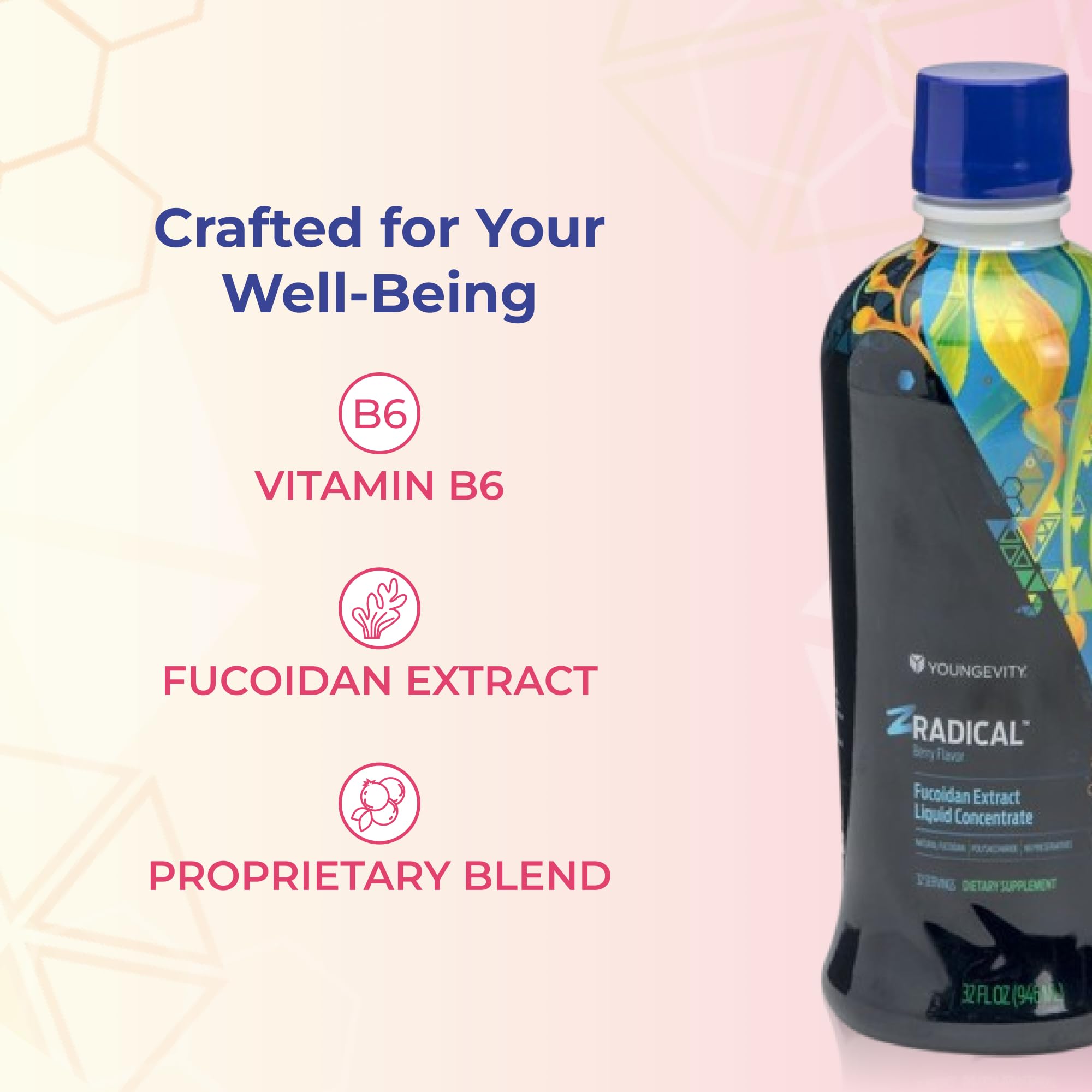 Youngevity ZRadical fucoidan bottle on shelf signaling premium organic supplement quality