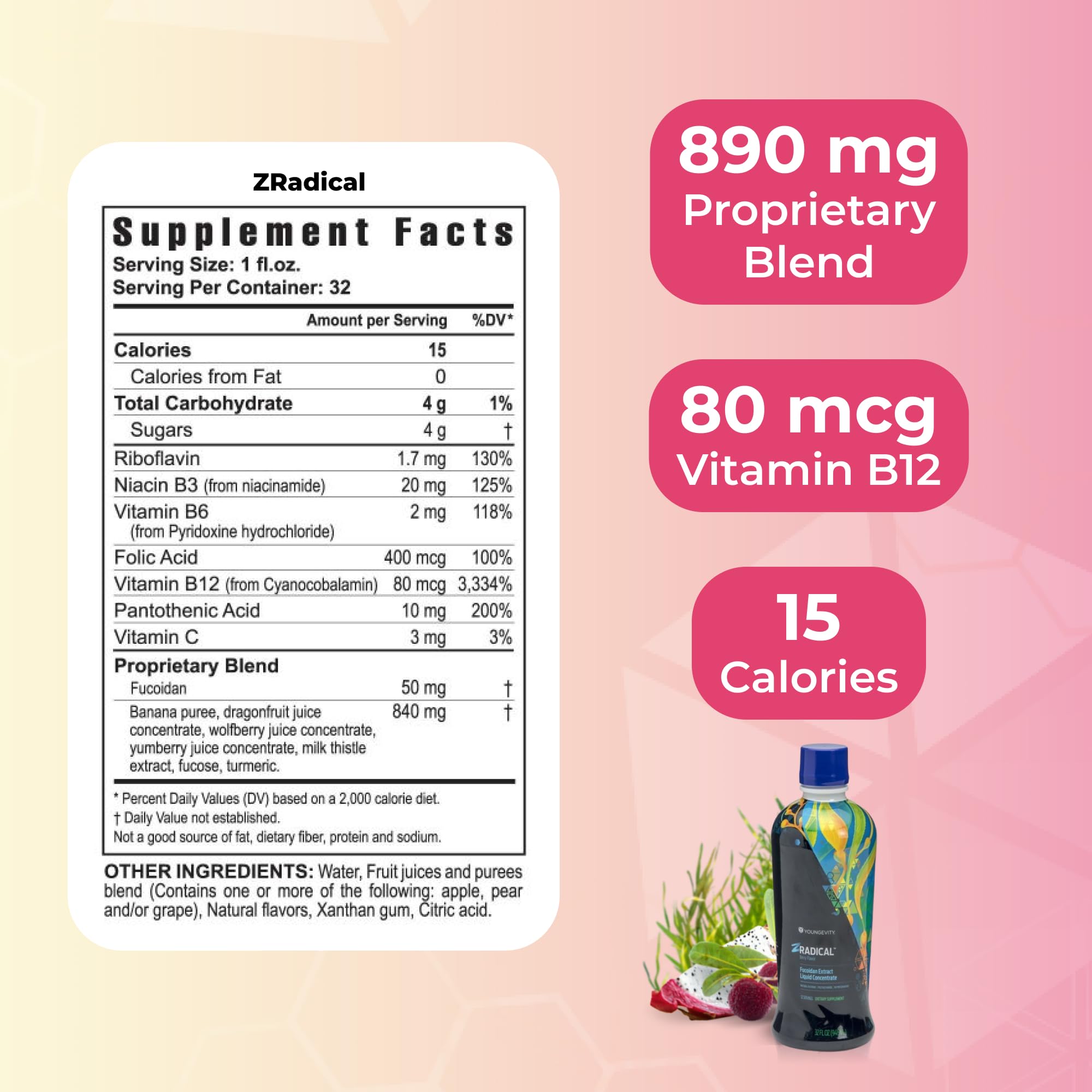 Youngevity ZRadical fucoidan pour shot illustrating convenient daily dosage