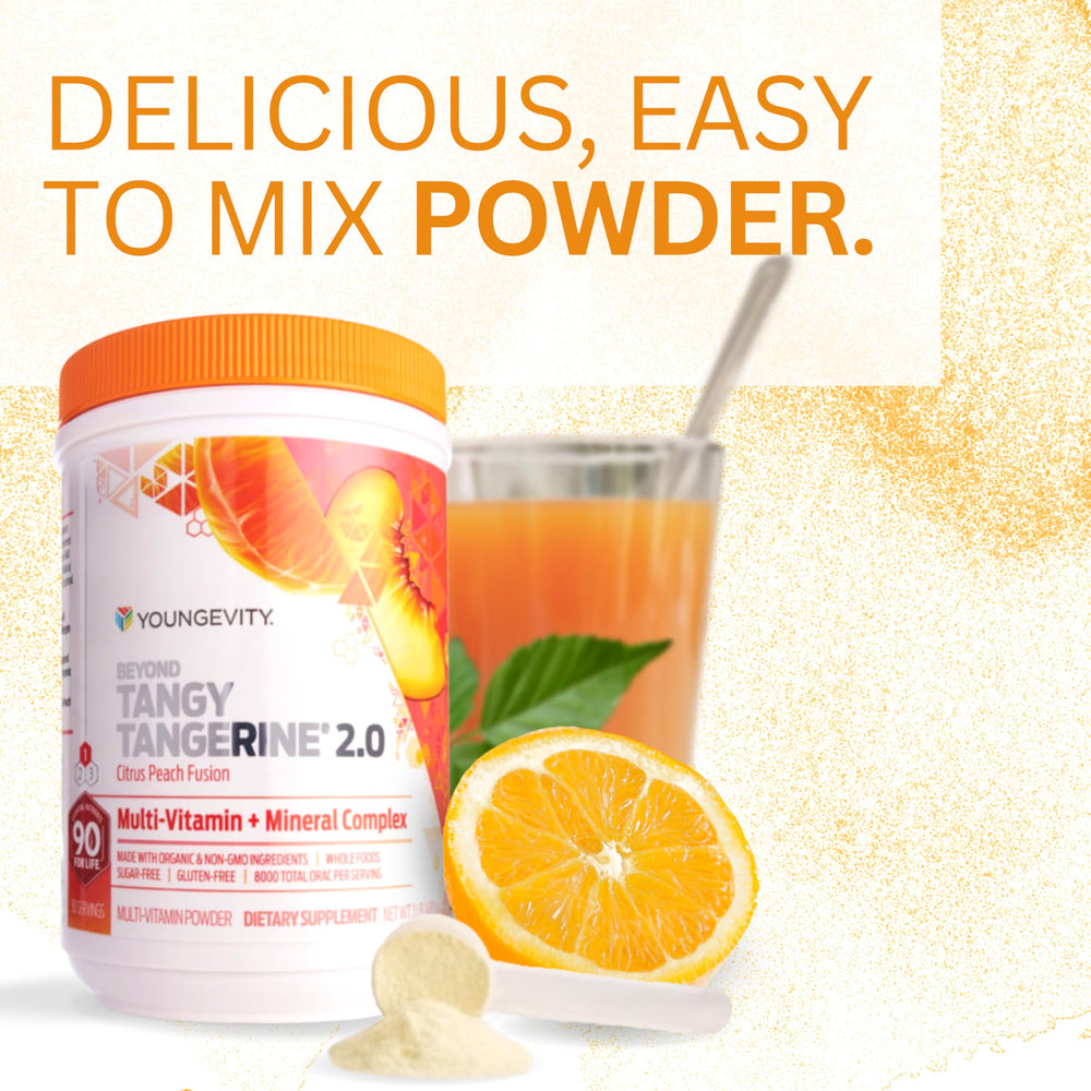 Youngevity Beyond Tangy Tangerine 2.0 canister stack highlighting two canisters included.