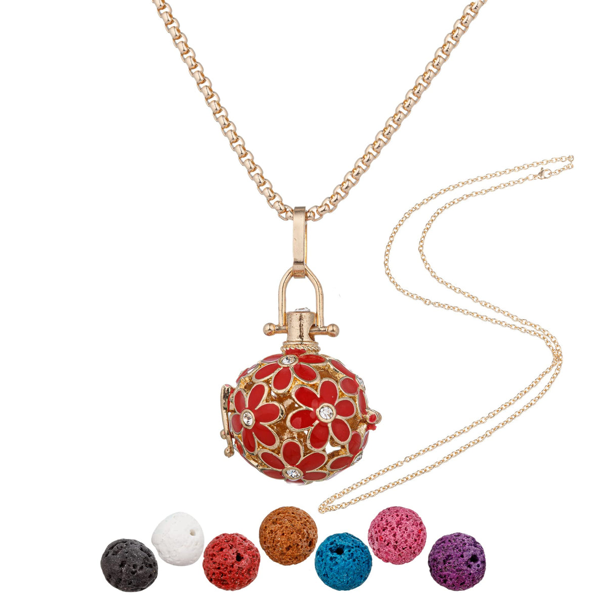 YoungJewl chrysanthemum diffuser pendant, rhinestones, elegant aromatherapy on the go.