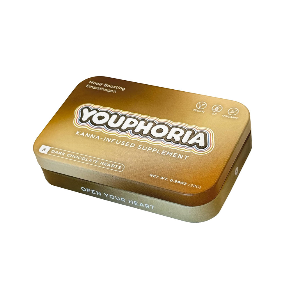 Close-up of Youphoria gummies highlighting rich chocolate texture and kanna content.