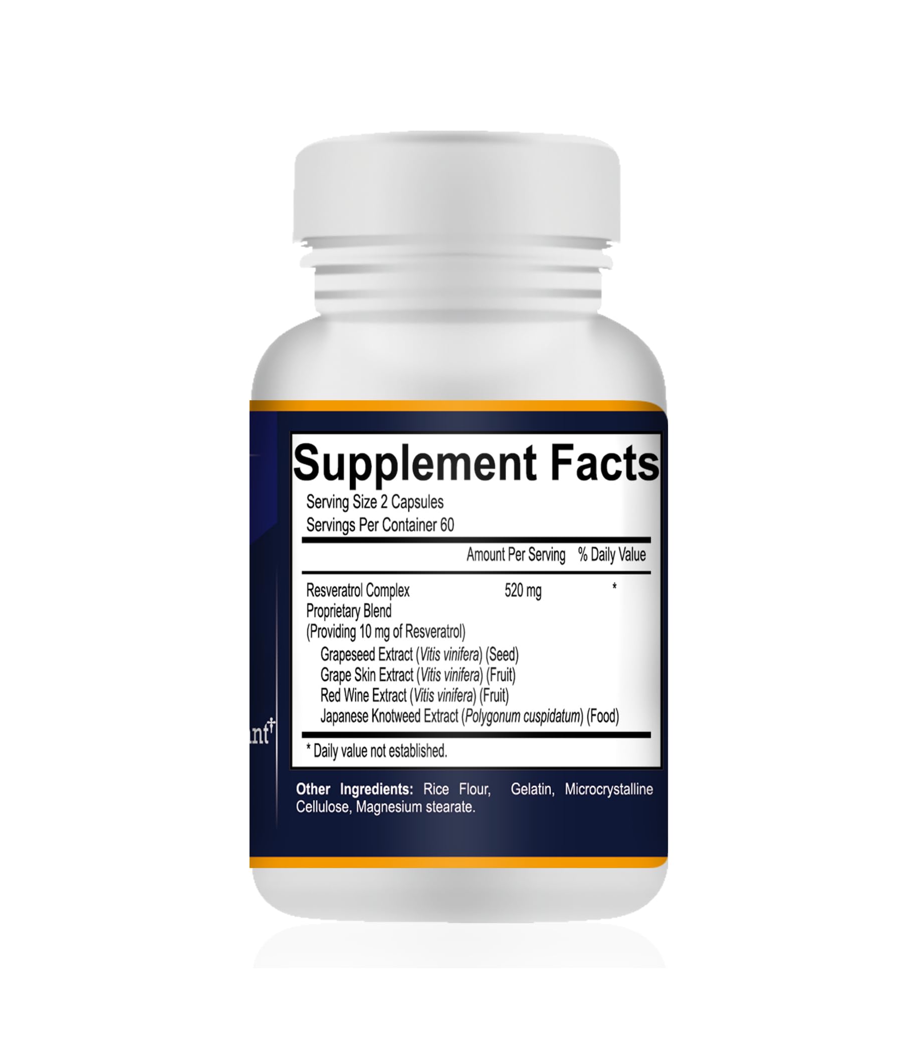 Your Nutritionist Resveratrol bottle label close-up highlighting grapeseed and red wine polyphenols.