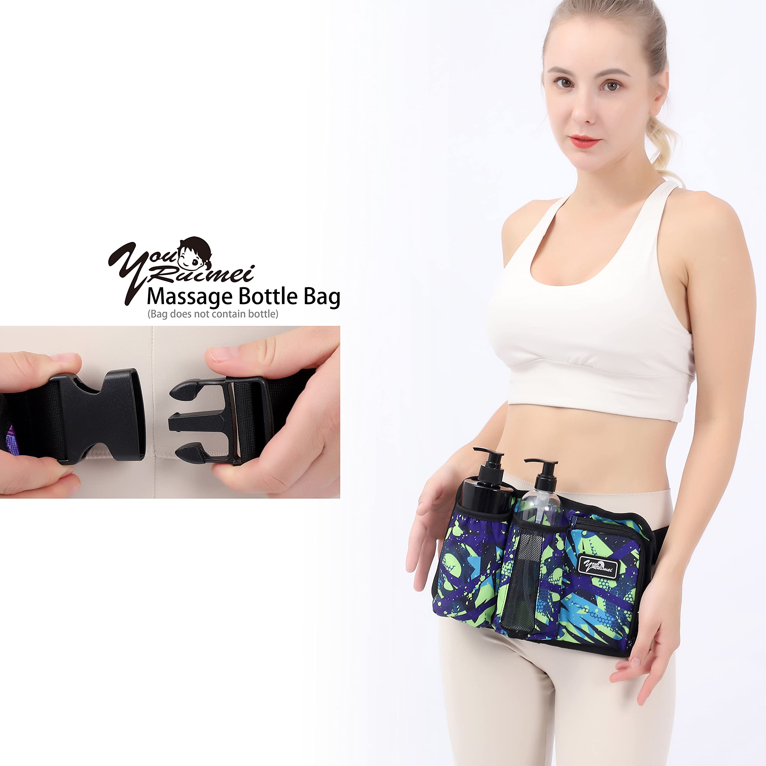 YOURUIMEI Massage Bottle Bag in-use example with therapist tools.