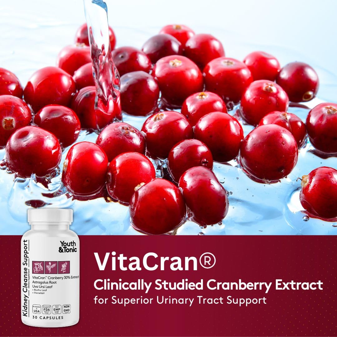 Youth & Tonic Kidney Cleanse capsules close-up show vegan, non-GMO formula for daily detox