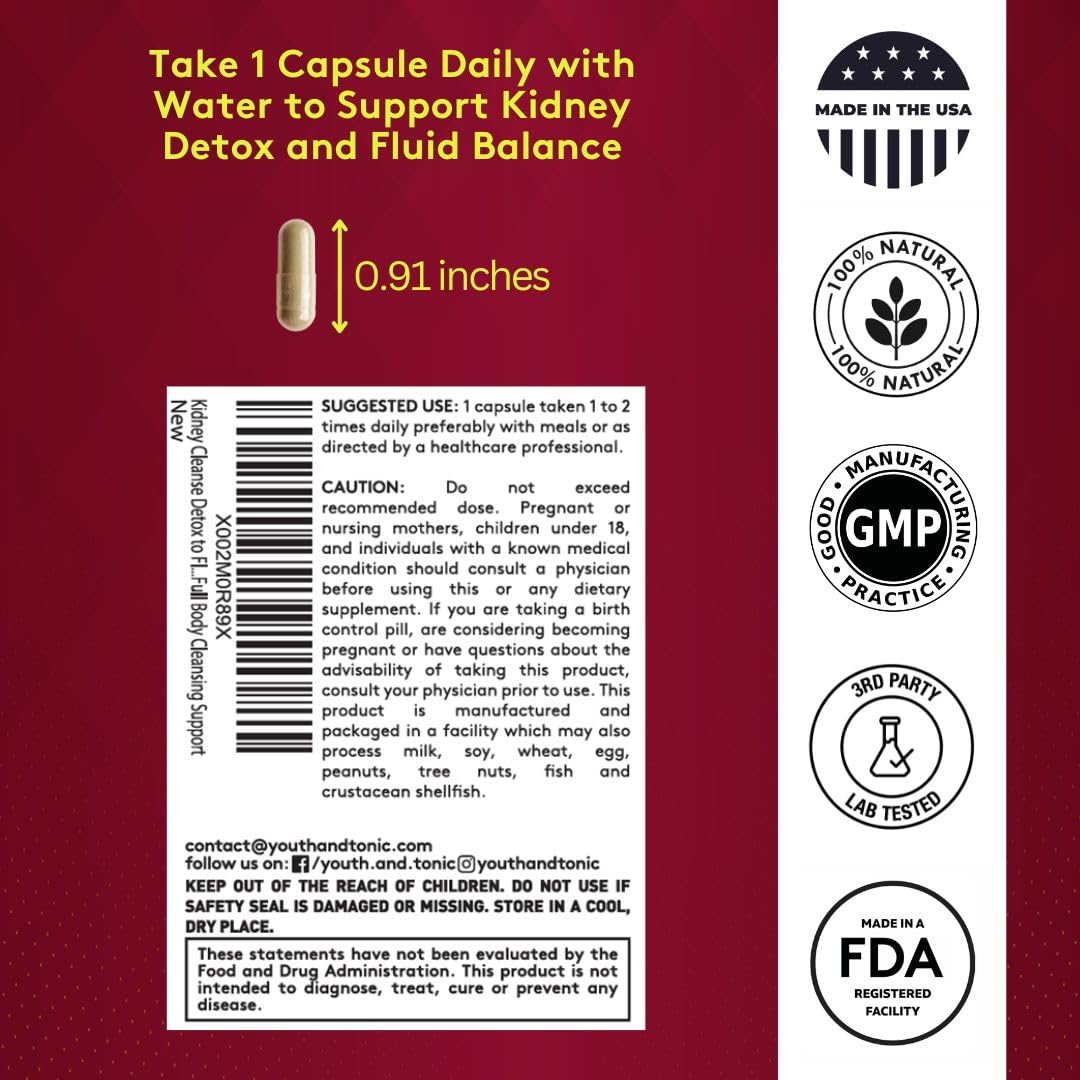 Youth & Tonic Kidney Cleanse natural formula packaging highlights vegan, non-GMO ingredients for clean living