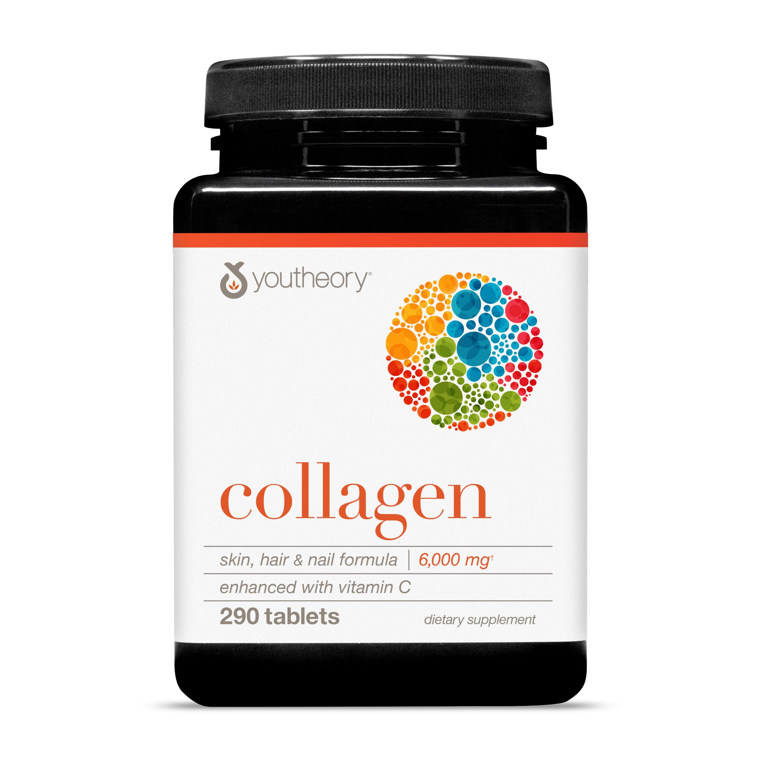 Youtheory Advanced Collagen bottle front shows 6000 mg formula for daily support