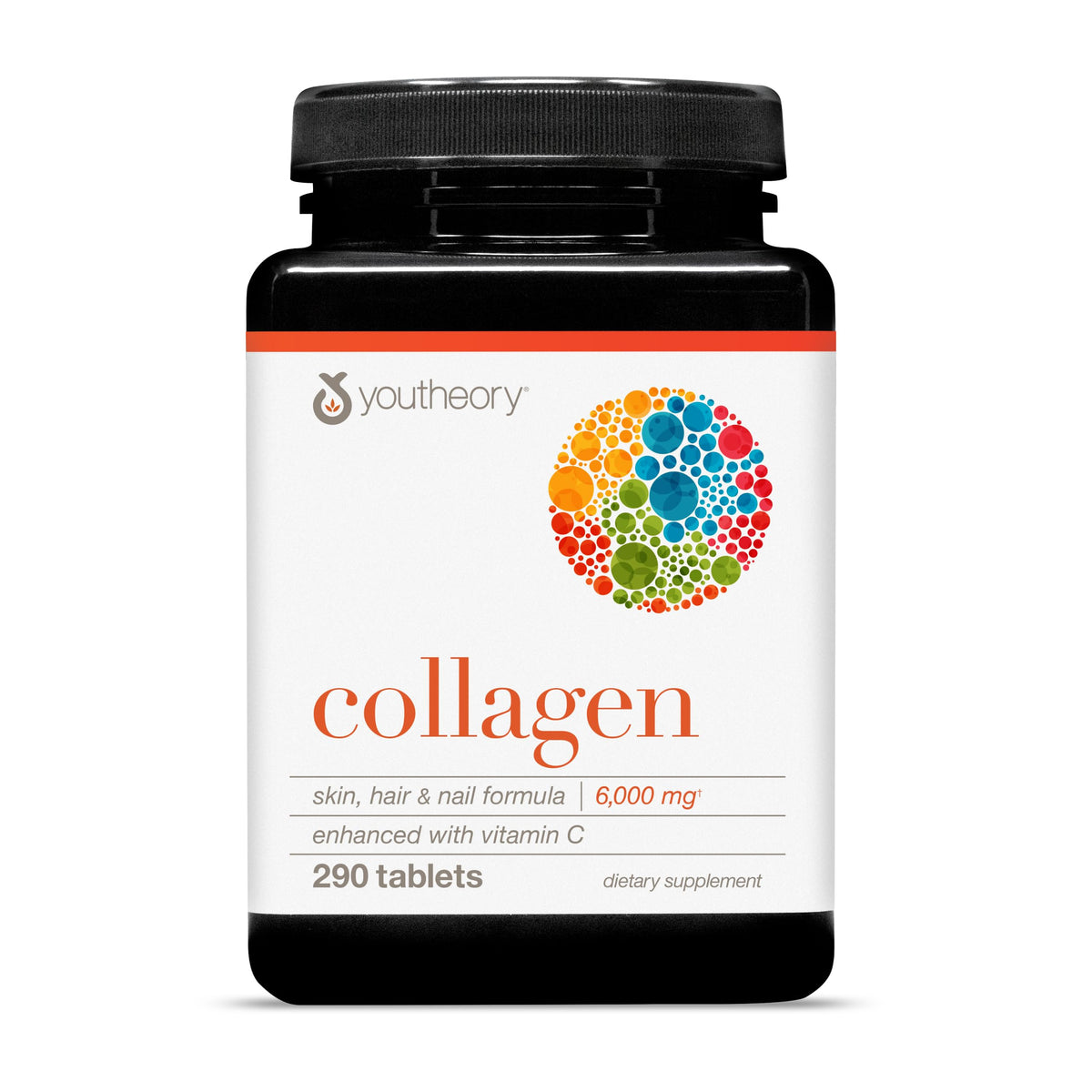 Youtheory Advanced Collagen bottle front shows 6000 mg formula for daily support