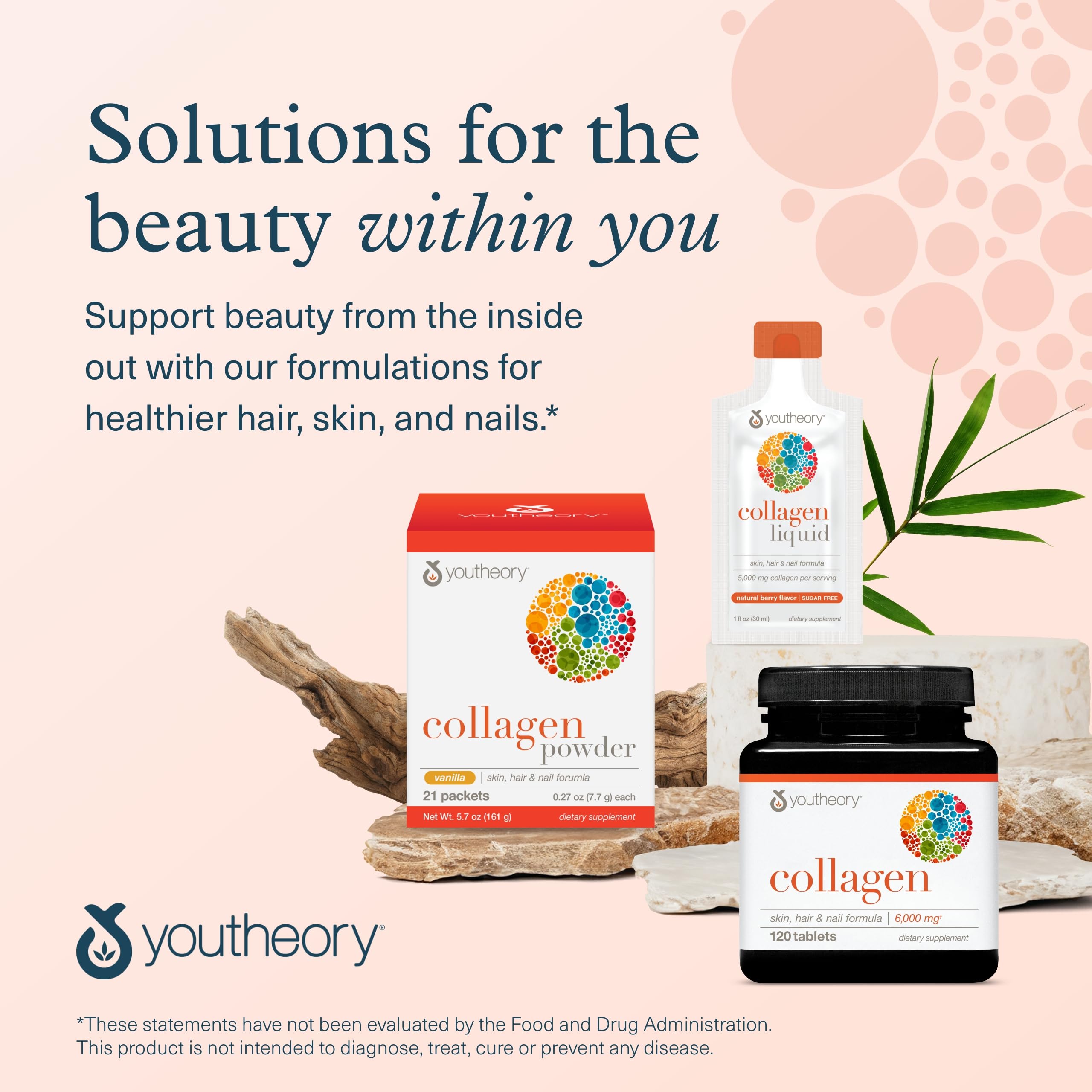 Youtheory Advanced Collagen bottle with glass of water for easy intake.