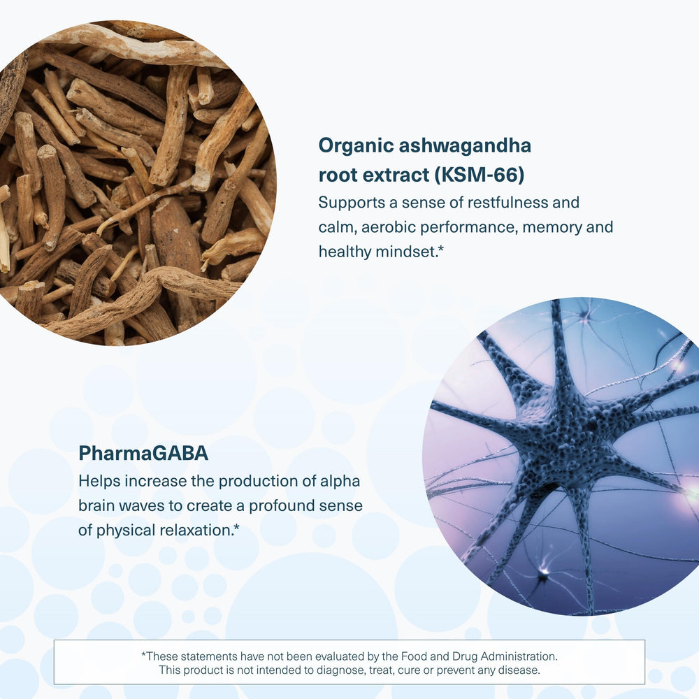 Youtheory Ashwagandha + GABA capsules on a clean surface for daily use.