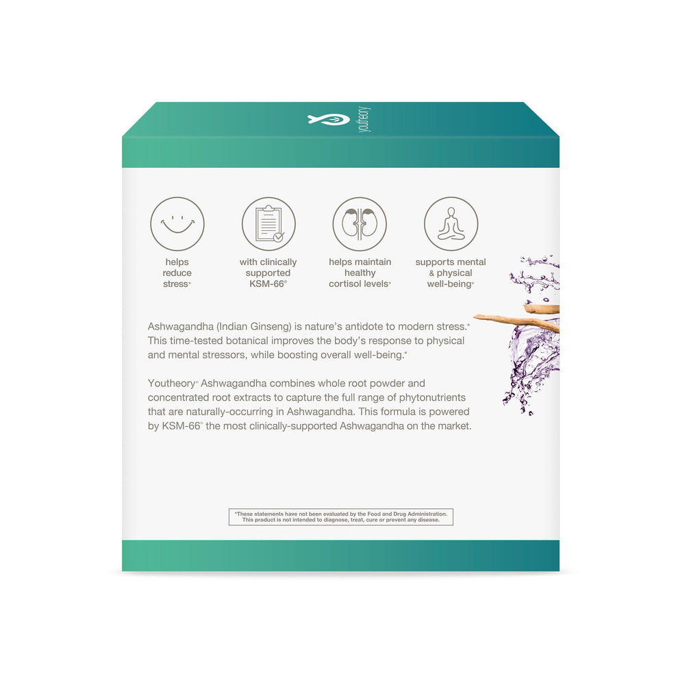 Youtheory Ashwagandha Liquid label highlighting organic KSM-66 extract