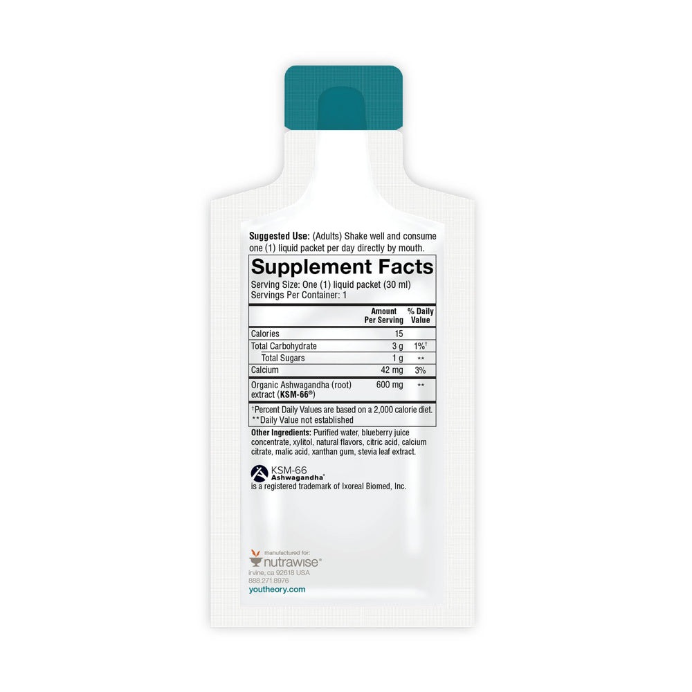 Youtheory Ashwagandha Liquid organic ingredients on packaging