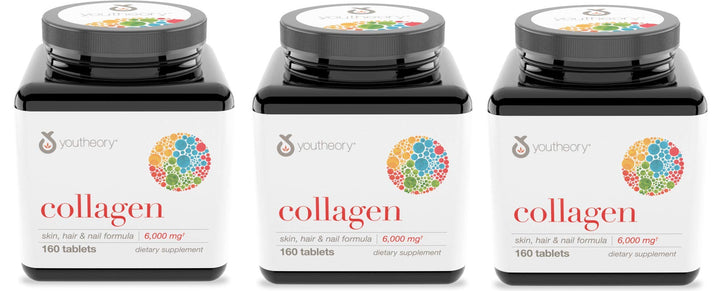 Youtheory Collagen Advanced Formula bottle with 160 tablets for skin and joints support.