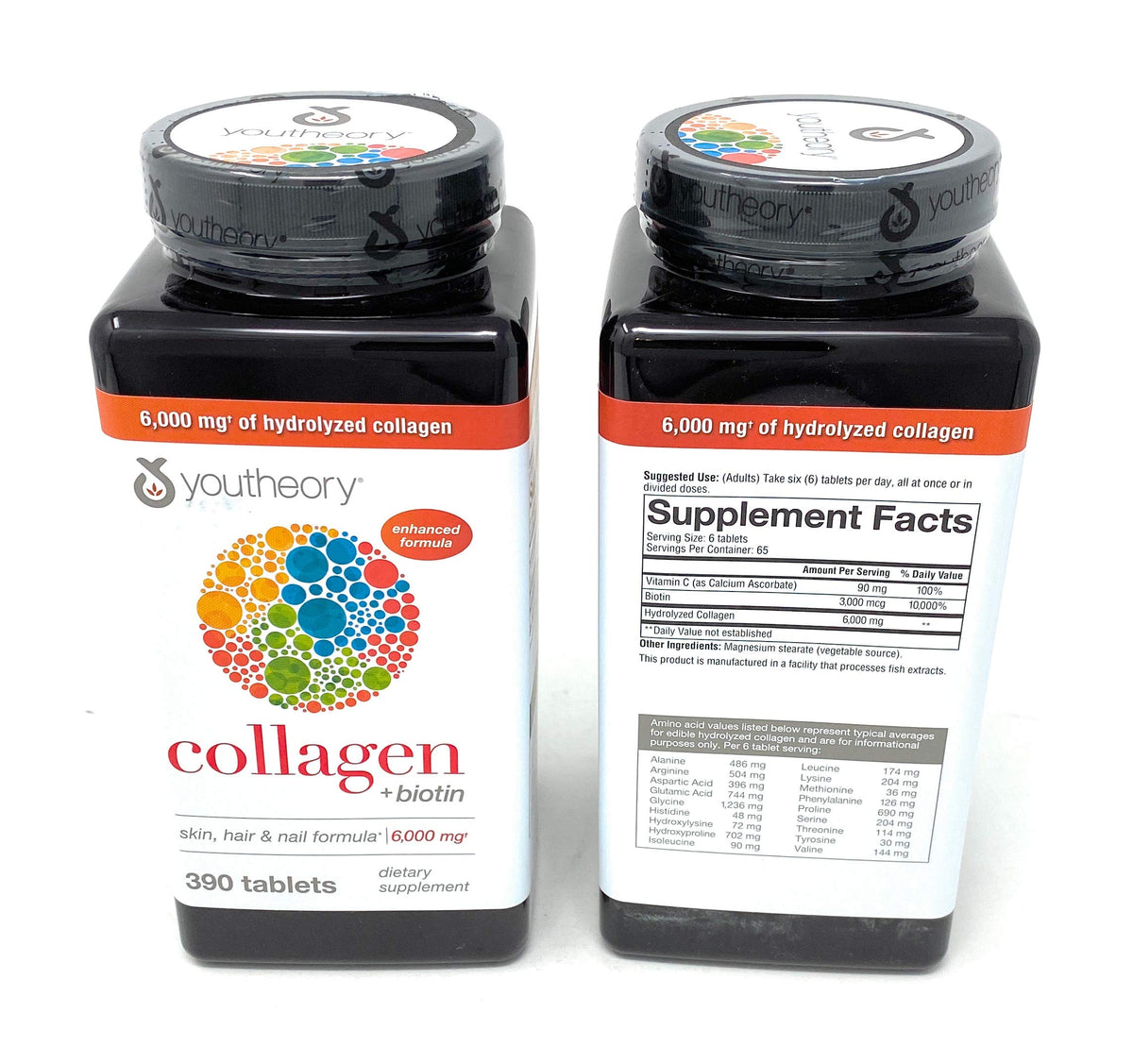 Youtheory Collagen Advanced Formula tablets bottle front, daily joint and skin support