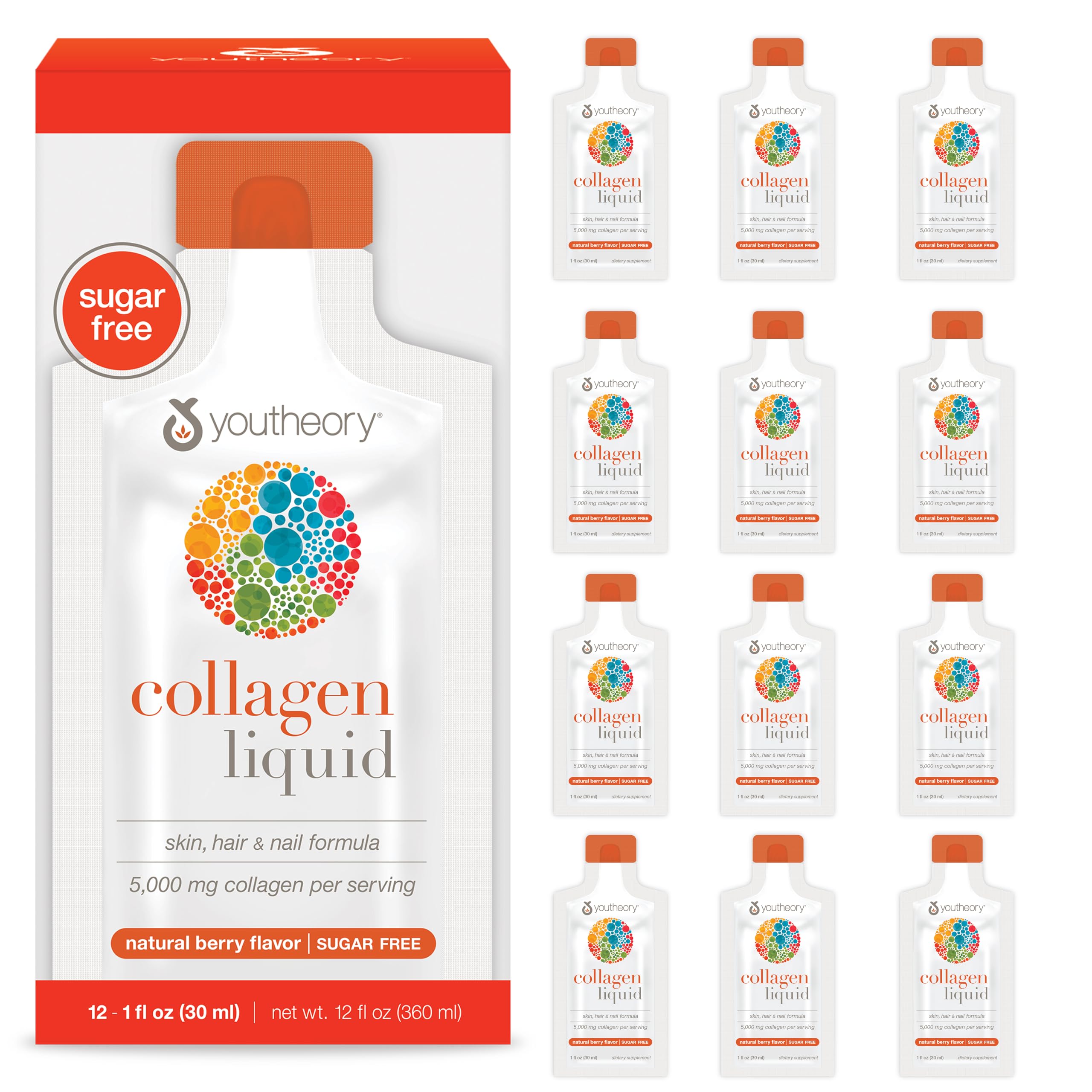 Youtheory Collagen Liquid Berry single-serve packet for easy daily use.
