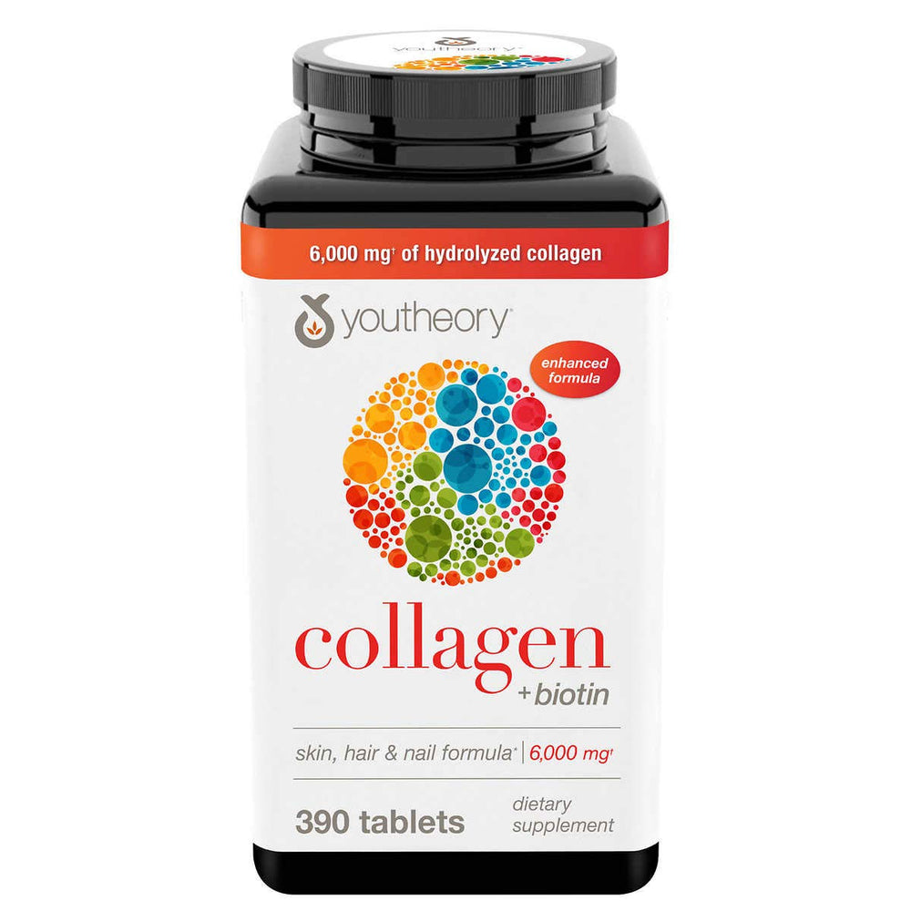 Youtheory Collagen Plus Biotin three-pack bottles front for daily wellness routine