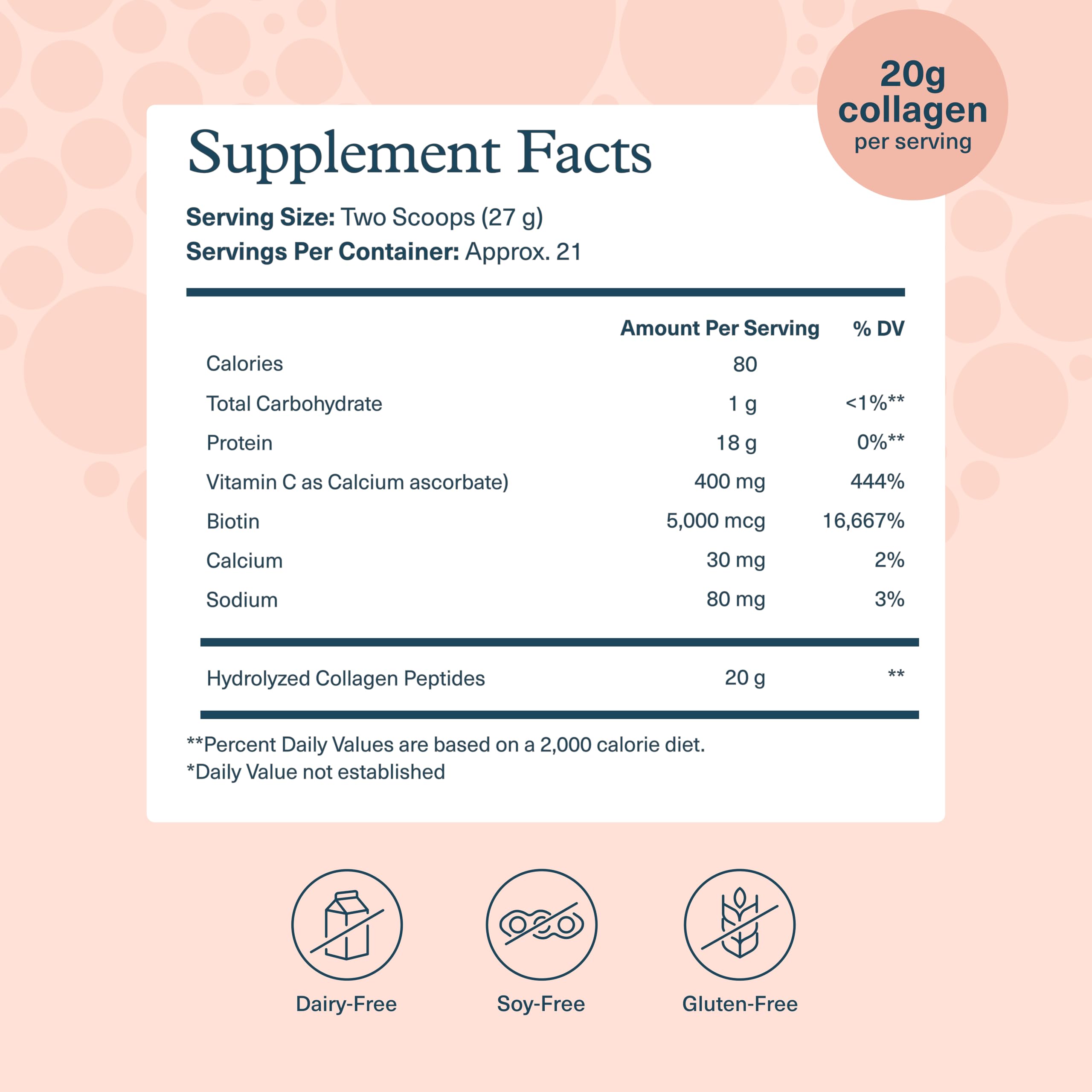 Youtheory collagen powder container label showing potency and serving size.