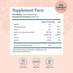 Youtheory collagen powder container label showing potency and serving size.