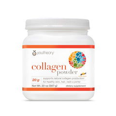 The Youtheory Collagen Powder tub front in vanilla flavor for daily use