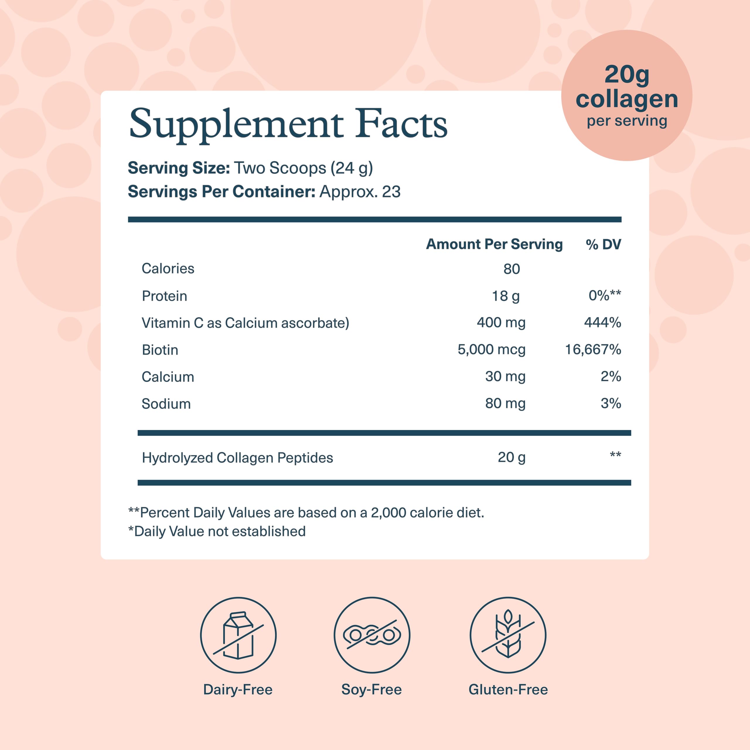 Label on Youtheory Collagen Powder tub showing per-serving collagen content