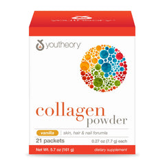 Youtheory Collagen Powder Vanilla packaging shown for daily wellness routine