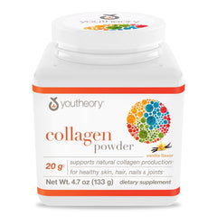 Youtheory Collagen Powder Vanilla tub supports convenient daily skin and joint care.
