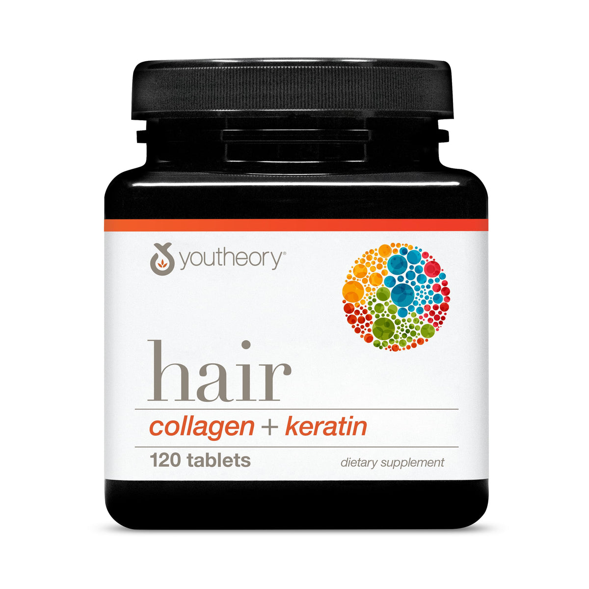 Youtheory hair collagen keratin tablets bottle for daily hair and nail support