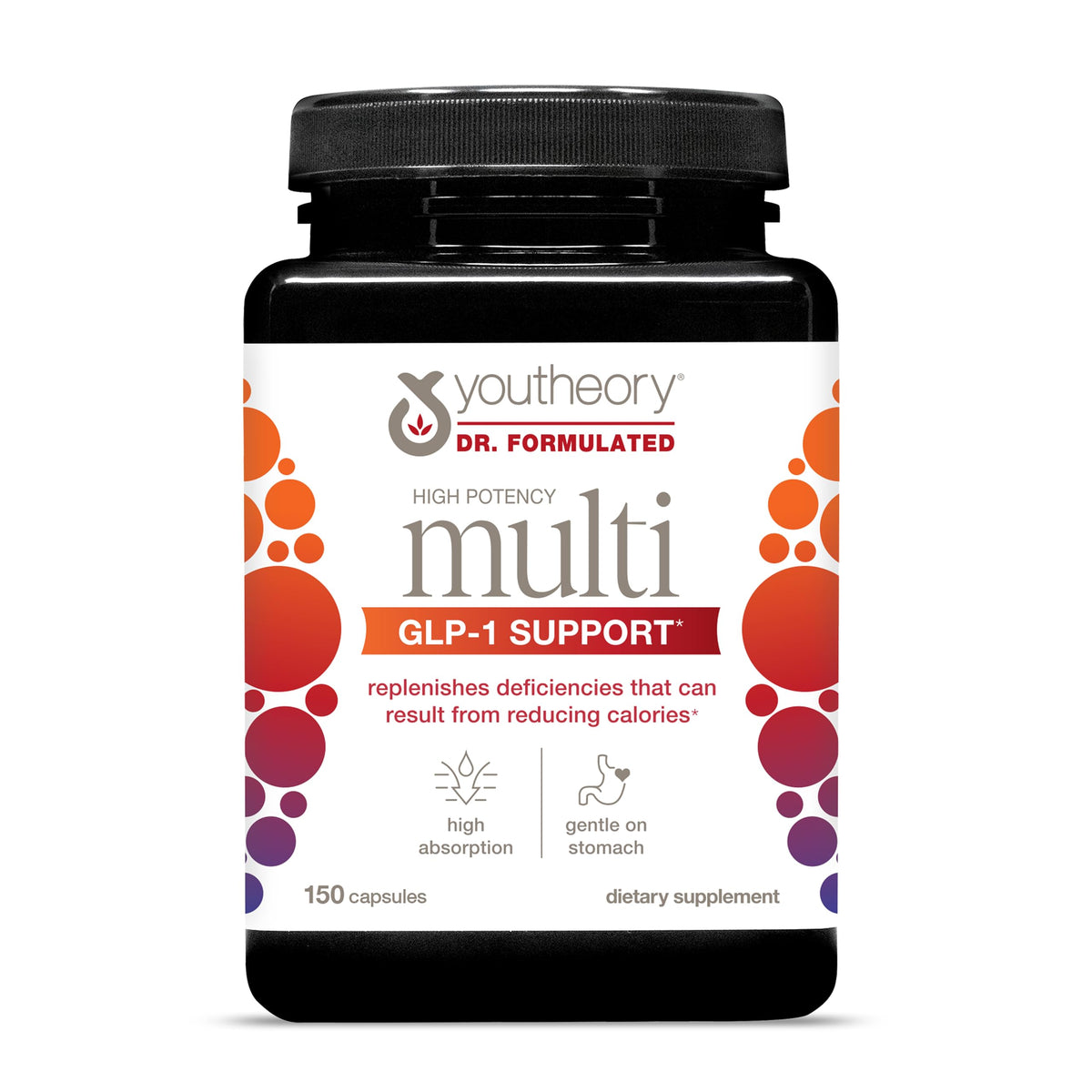 Youtheory High Potency Multi GLP-1 Support bottle front view for immune and bone health support.