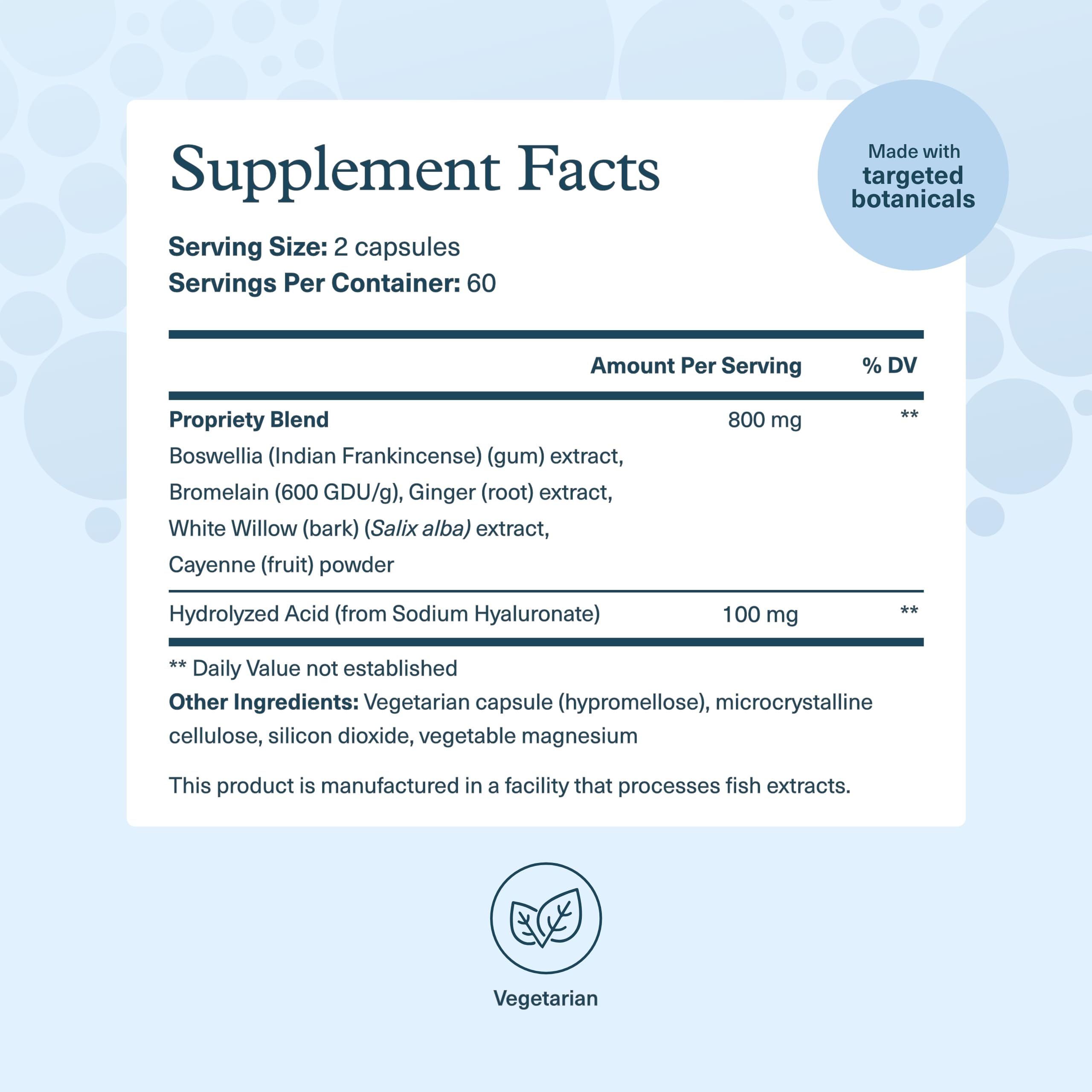 Youtheory Hyaluronic Acid Advanced bottle back label explains ingredients and dairy-free formula