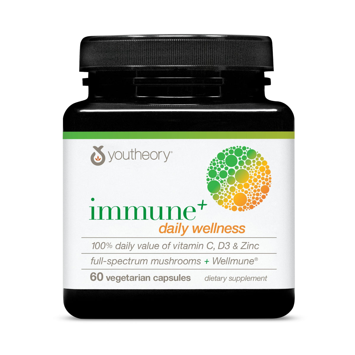 Gélules Youtheory Immunité Plus près de la bouteille pour le soutien quotidien.