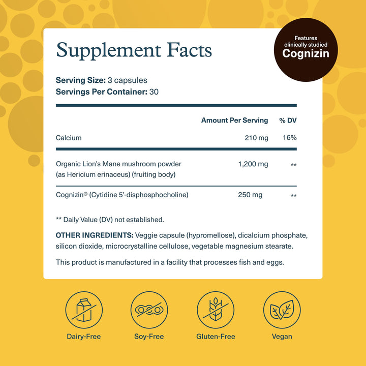 Closeup of Youtheory Lion's Mane+ capsules for easy daily use