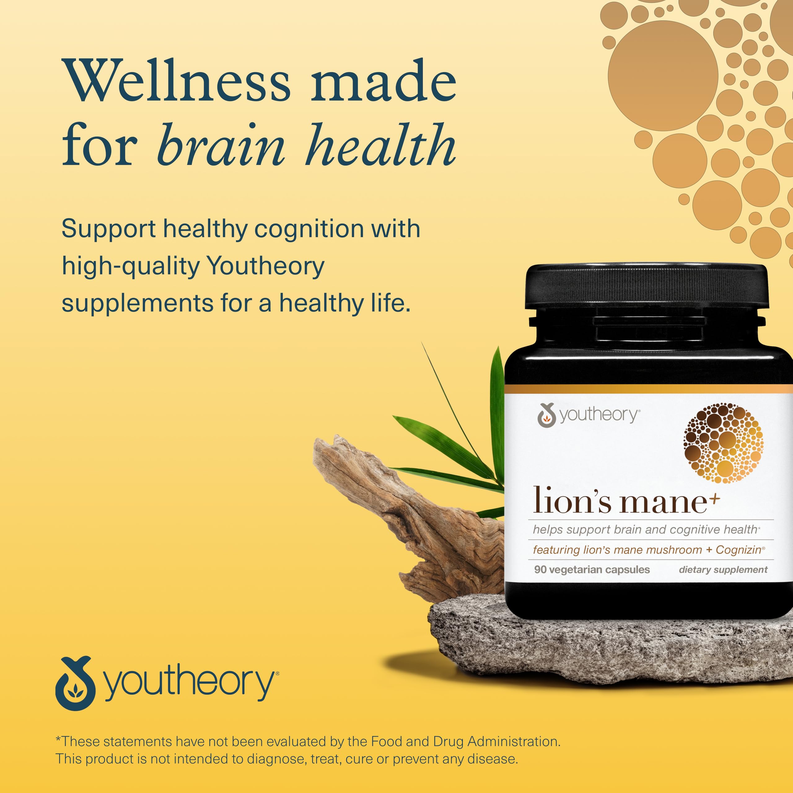 Youtheory Lion's Mane+ capsules on a clean surface for daily use