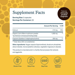 Close-up of Lion's Mane Plus capsules highlighting vegan formula.