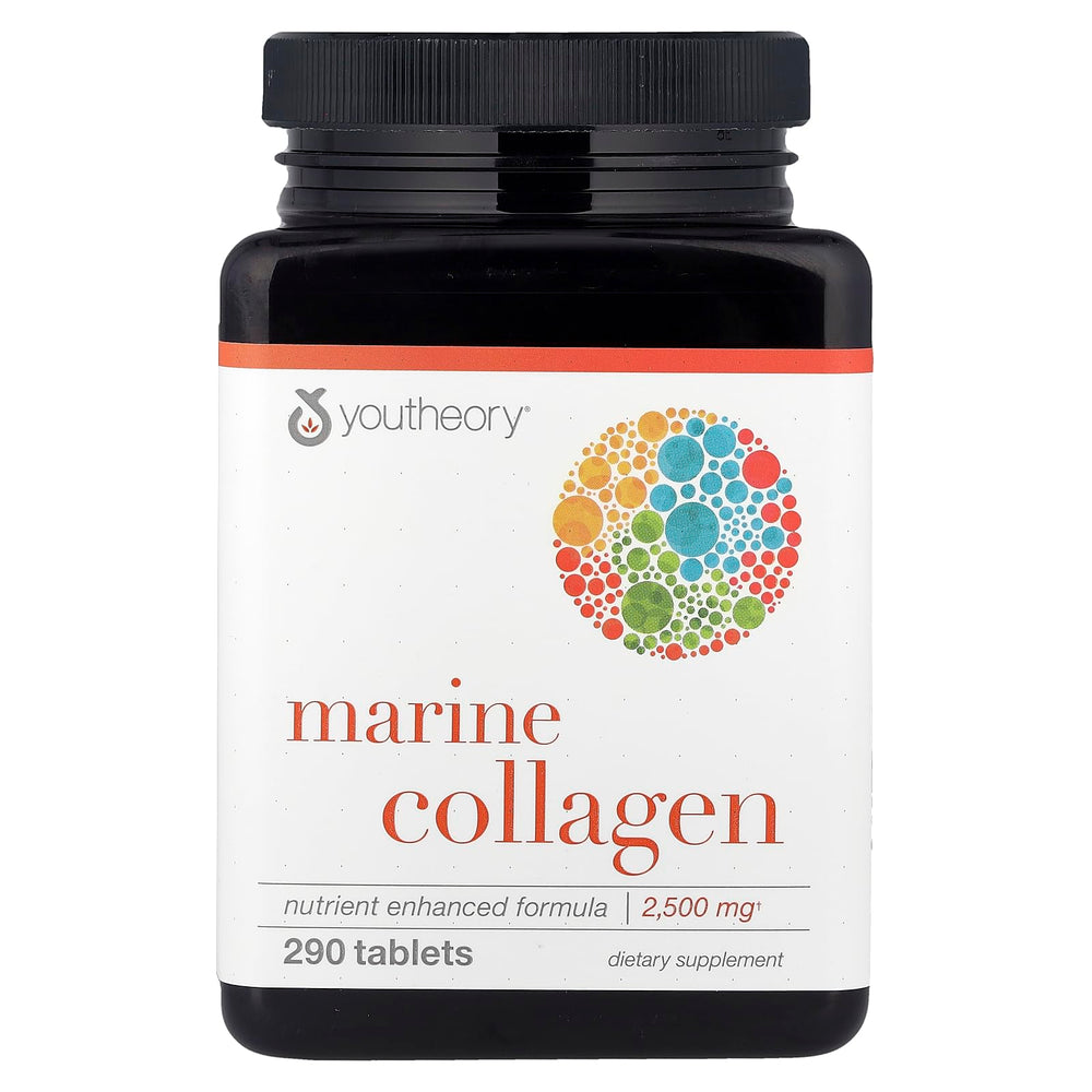 Youtheory Marine Collagen Tablets bottle for daily use and easy supplementation.