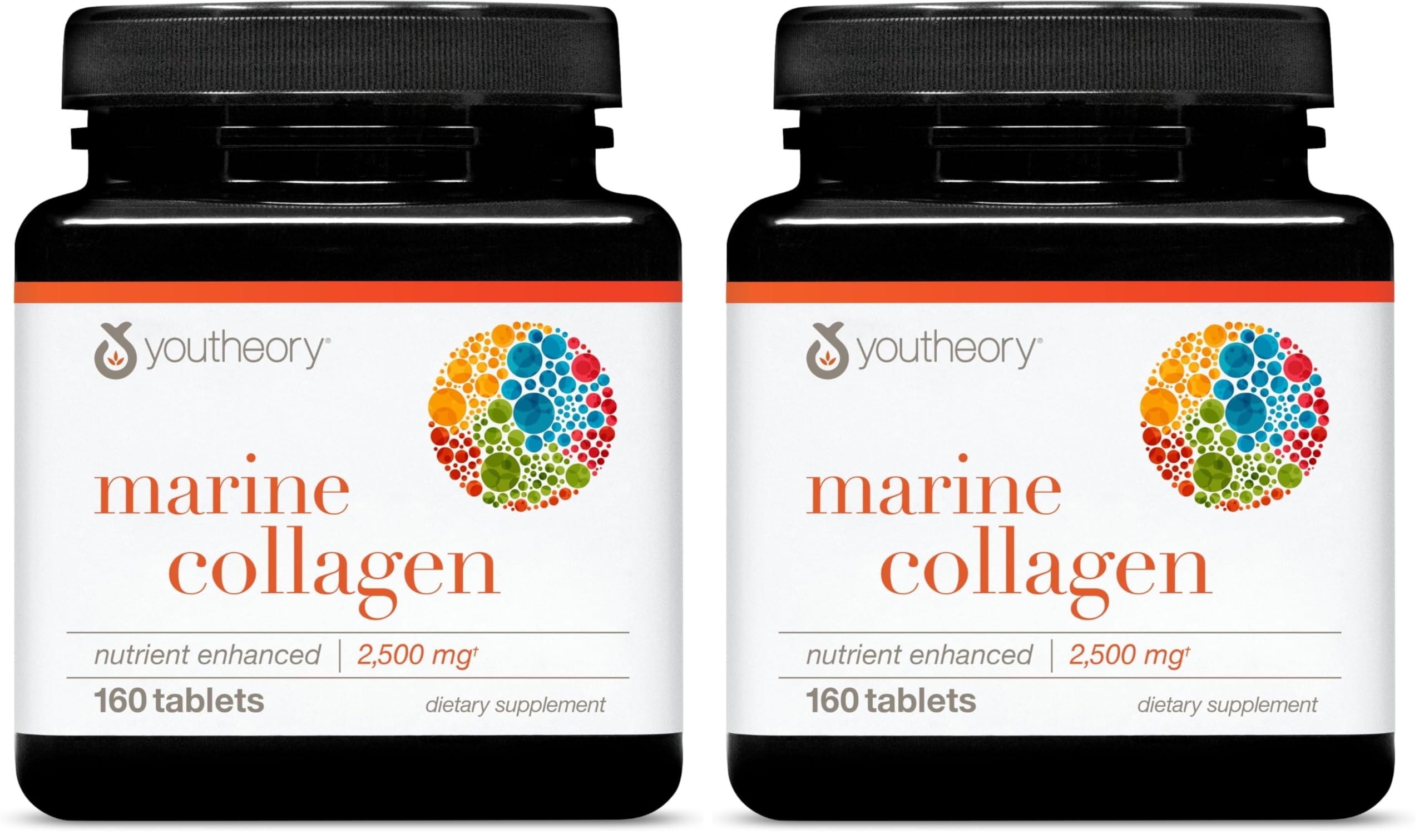 Youtheory Marine Collagen tablets close-up showing hydrolyzed collagen for skin support.