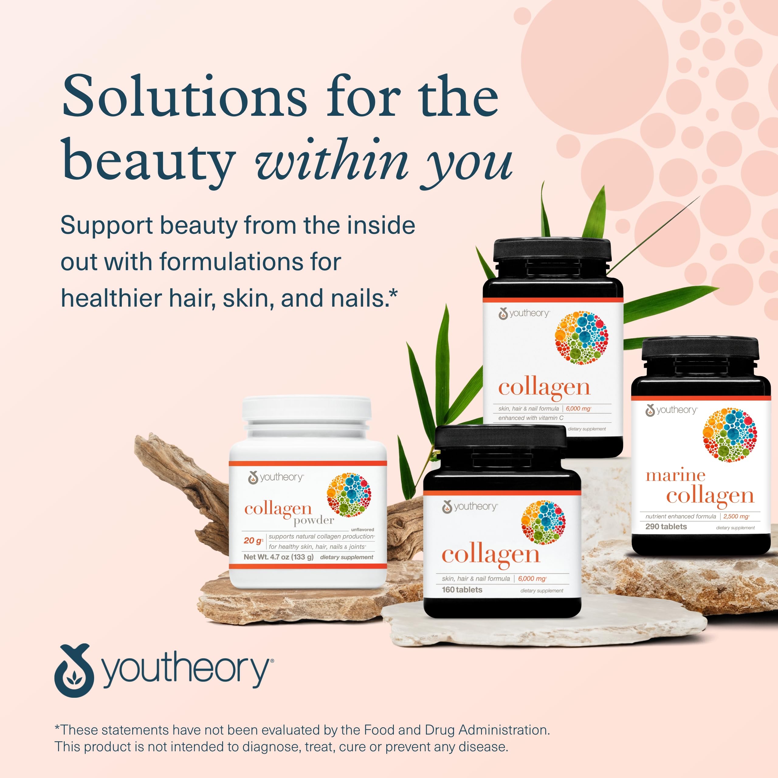 Youtheory Marine Collagen tablets being poured for daily intake.