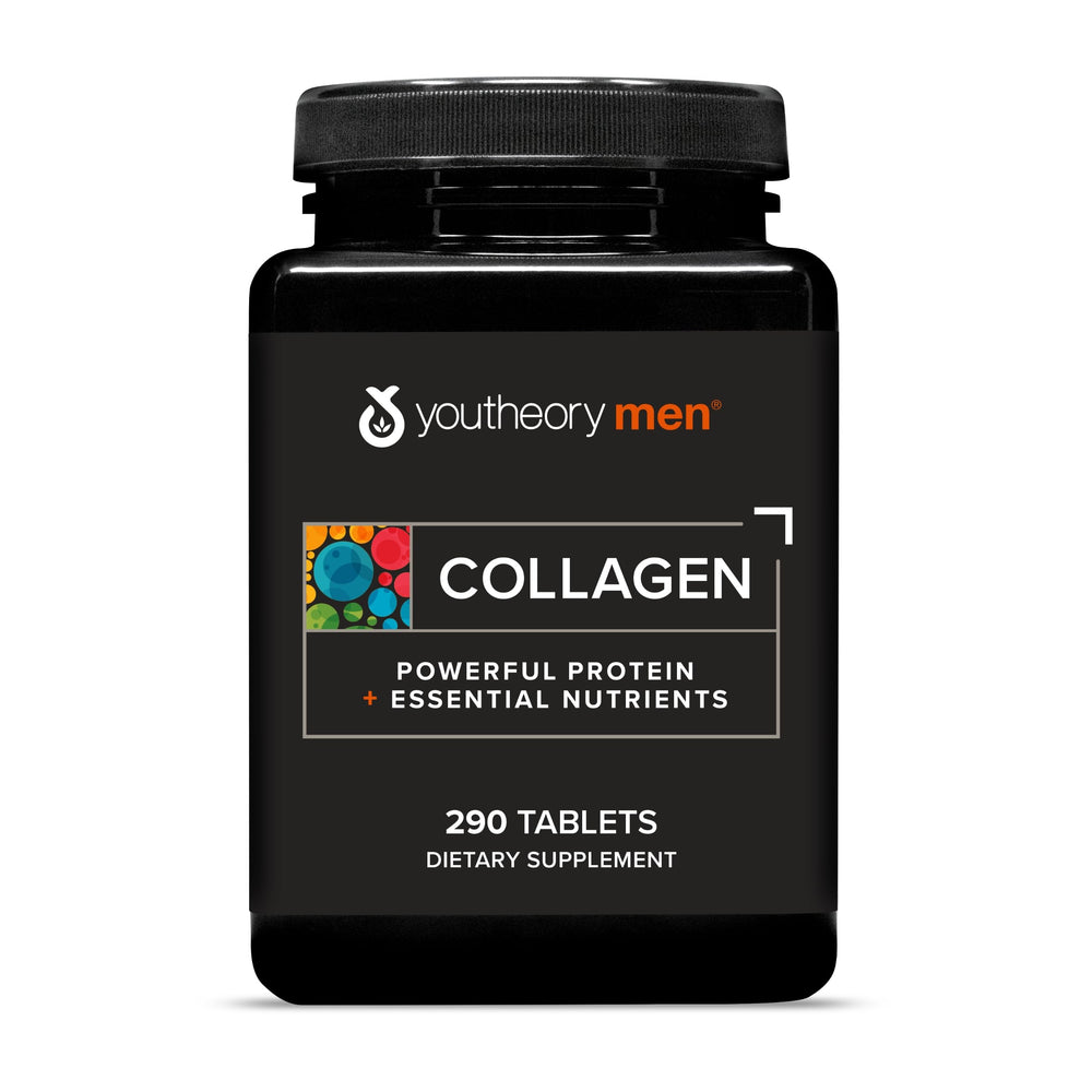 Youtheory Men’s Collagen bottle front view showing the 5,000 mg strength.