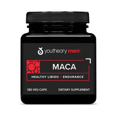 Youtheory Men's Maca bottle highlighting vegan energy support