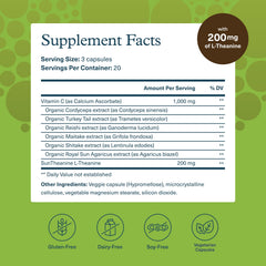 Youtheory Mushroom Stress Complex bottle back label reveals organic ingredients and directions
