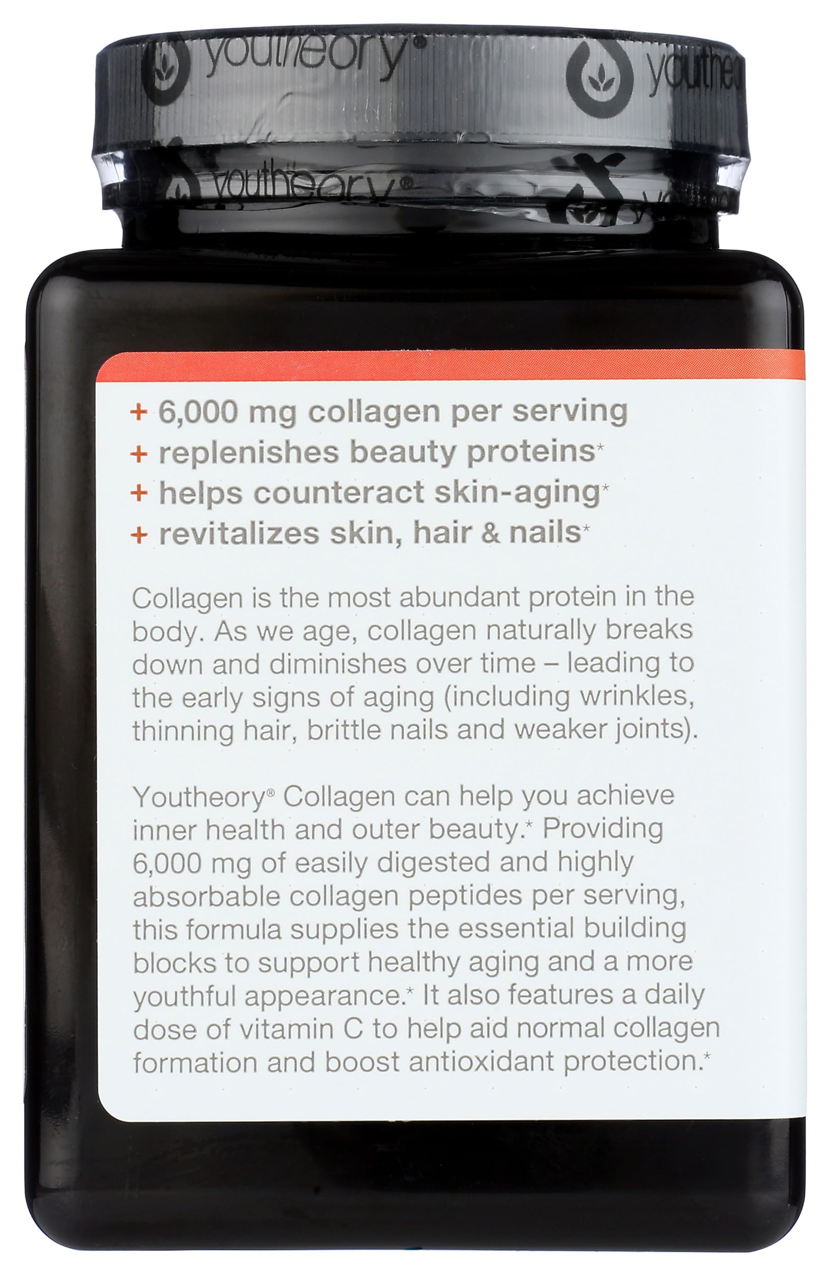 Youtheory nutrition facts panel with allergen details.