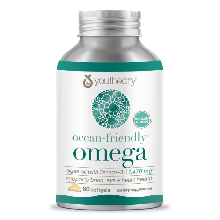 Youtheory Ocean-Friendly Omega bottle-front highlights algae-based EPA and DHA