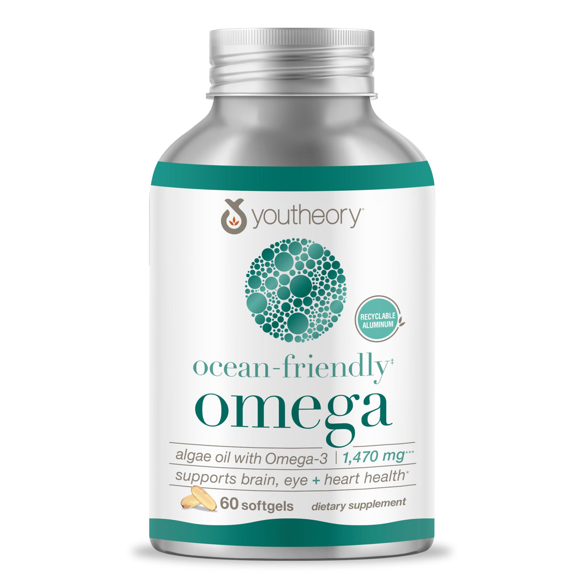 Youtheory Ocean-Friendly Omega bottle-front highlights algae-based EPA and DHA